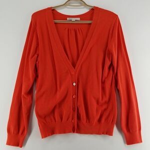 Cleo Cardigan Women's Size Large Front Button up V-Neck Orange Long Sleeve